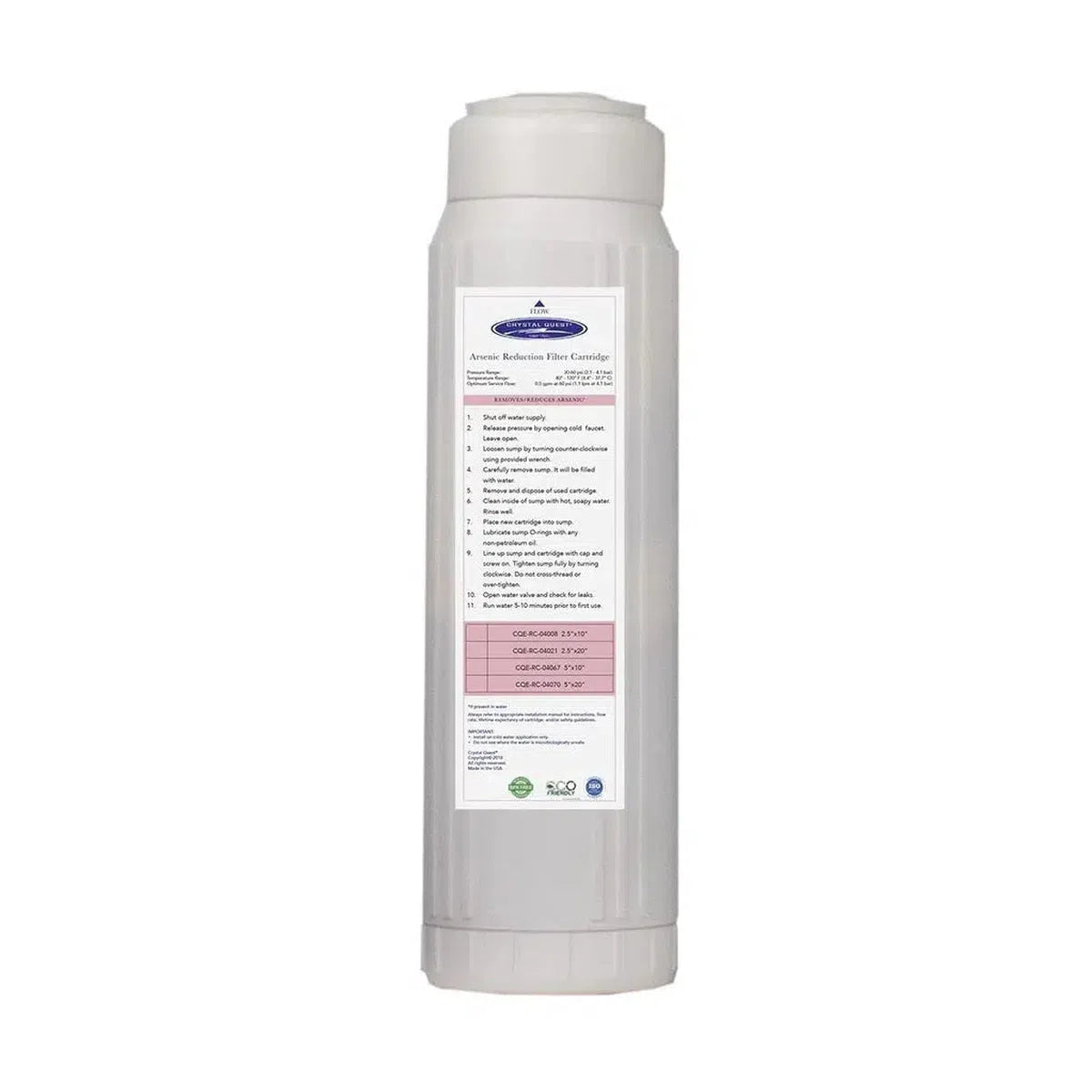 Crystal Quest Arsenic Removal Filter Cartridge 2-7/8" x 9-3/4"