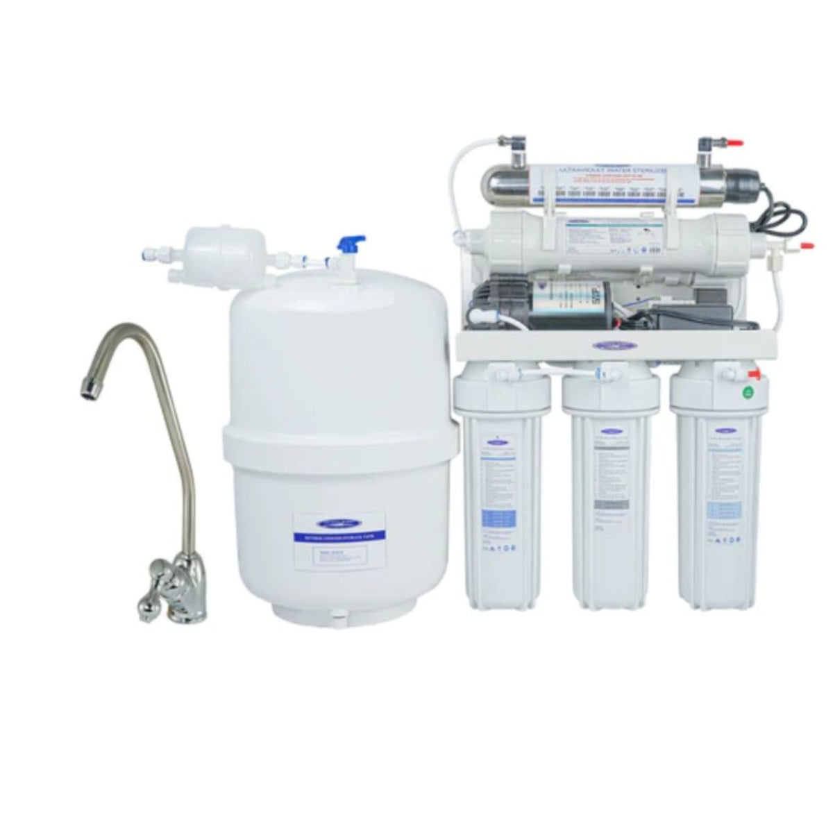 13 Stage Reverse Osmosis System Under Sink Water Filter – 3000CP with Faucet Front View Studio Image