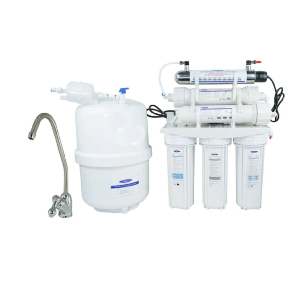 13 Stage Reverse Osmosis System Under Sink Water Filter – 3000C with Faucet Front View Studio Image