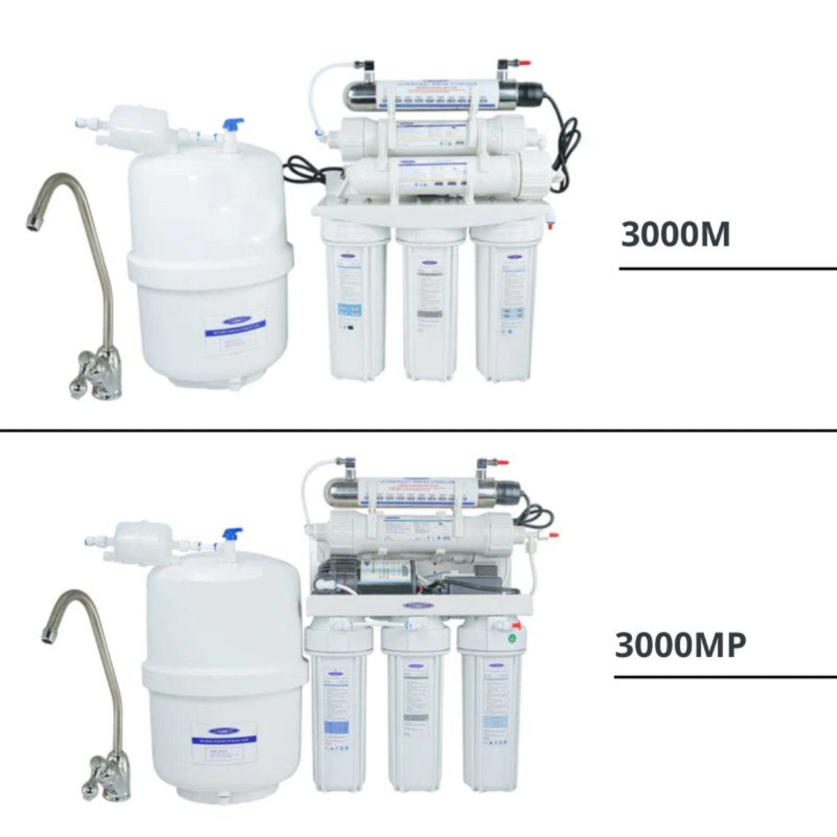 16 Stage Reverse Osmosis Under Sink Water Filter System 3000M & 3000MP - Both RO System Shown