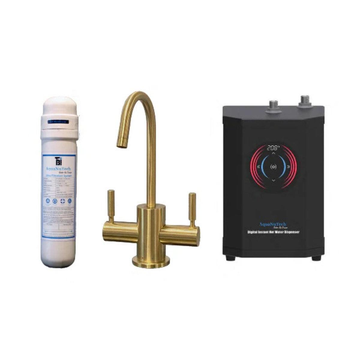 AquaNuTech Digital Instant Hot & Cold Water Dispenser Contemporary C-Spout Brushed Gold