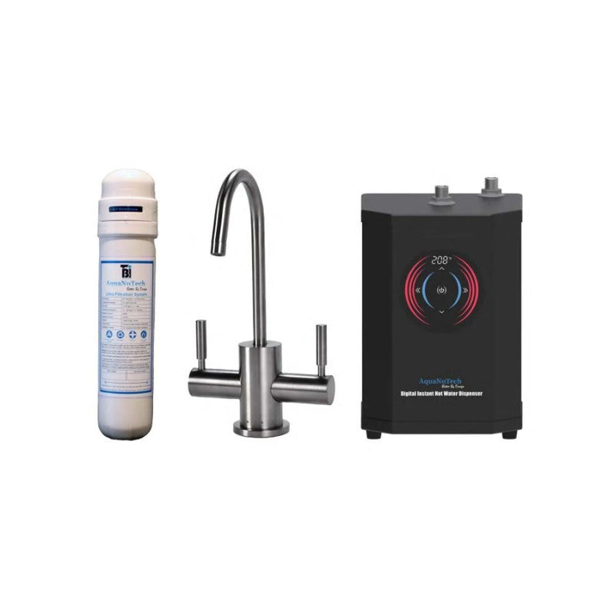 AquaNuTech Digital Instant Hot & Cold Water Dispenser Contemporary C-Spout Brushed Nickel