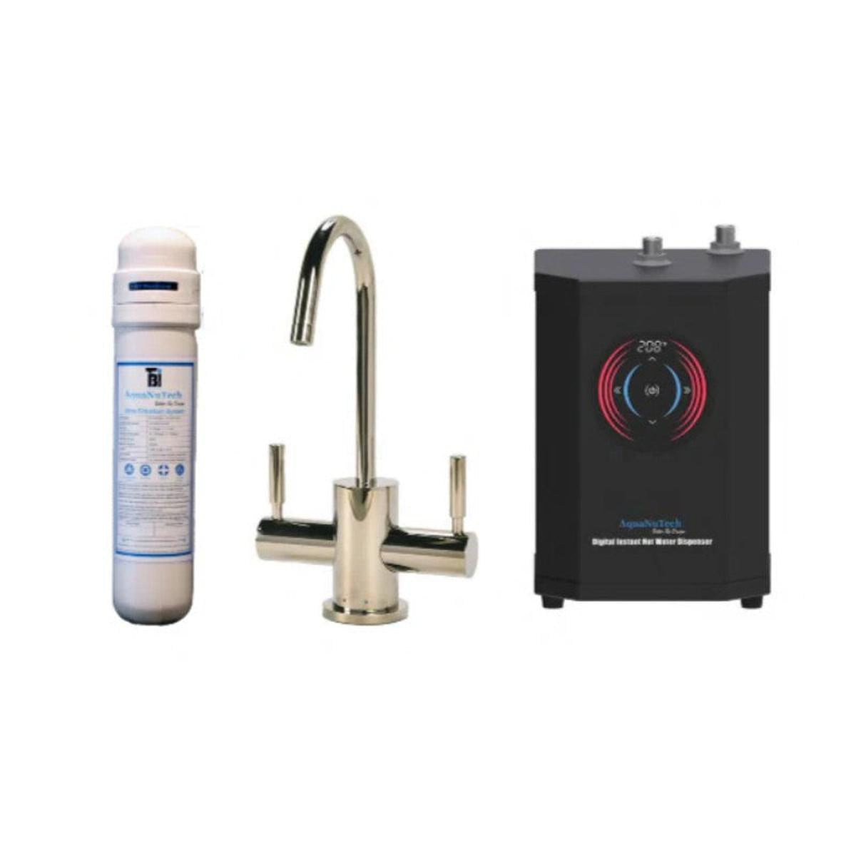 AquaNuTech Digital Instant Hot & Cold Water Dispenser Contemporary C-Spout Polished Nickel