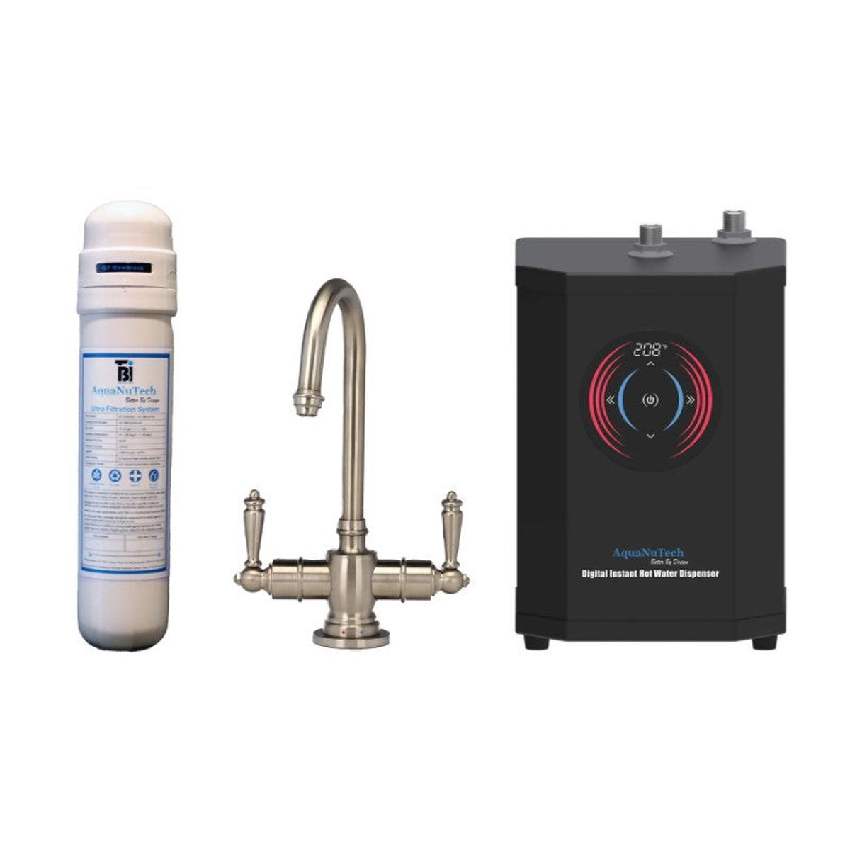 AquaNuTech Digital Instant Hot & Cold Water Dispenser Traditional C-Spout Brushed Nickel