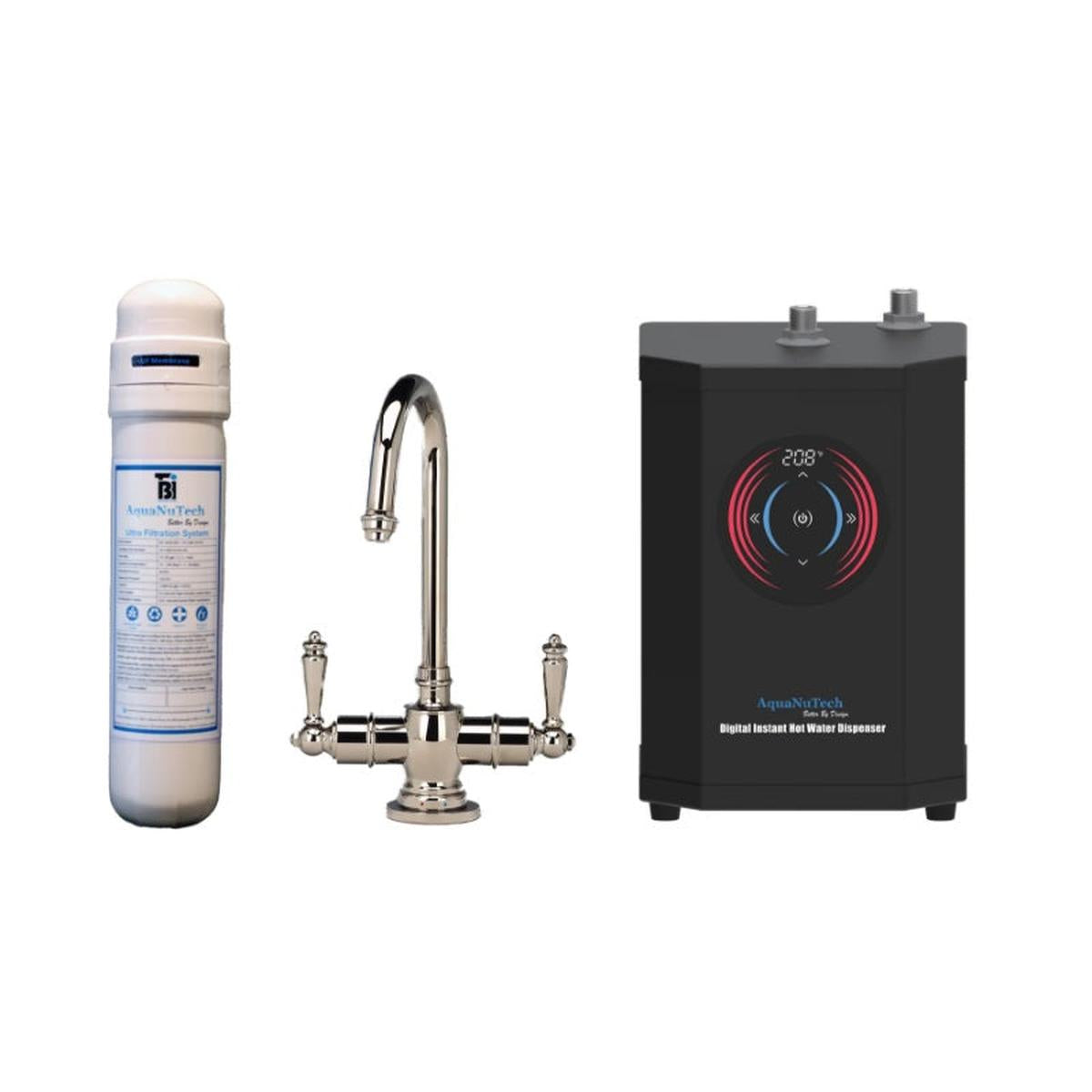 AquaNuTech Digital Instant Hot & Cold Water Dispenser Traditional C-Spout Polished Nickel