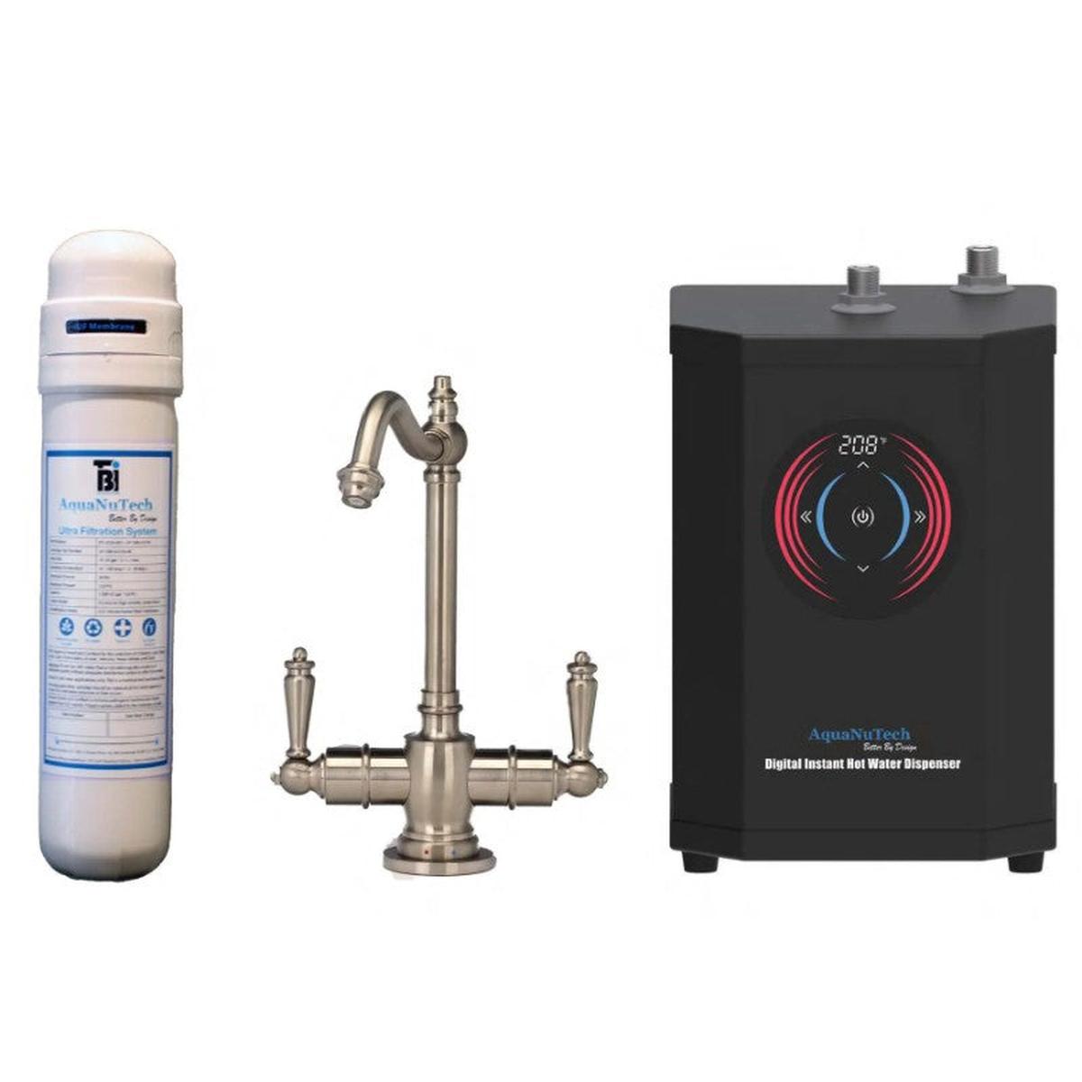AquaNuTech Digital Instant Hot & Cold Water Dispenser Traditional Hook Spout Brushed Nickel