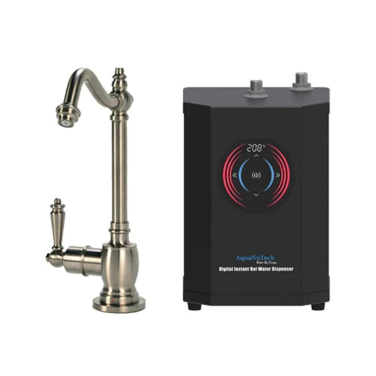 AquaNuTech Digital Instant Hot Water Dispenser Traditional Hook Spout Brushed Nickel