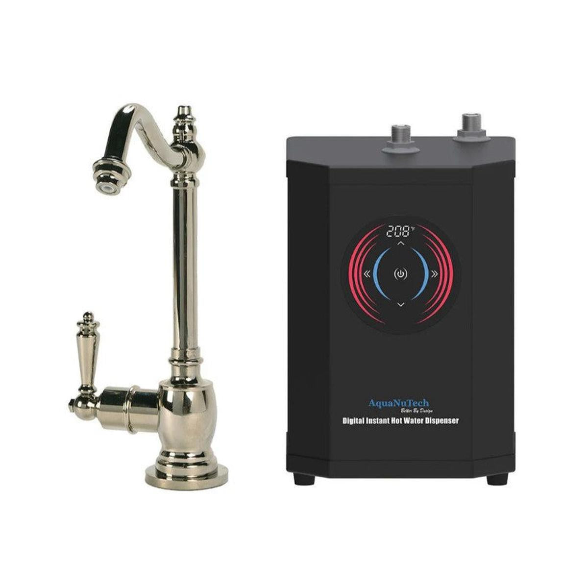 AquaNuTech Digital Instant Hot Water Dispenser Traditional Hook Spout Polished Nickel