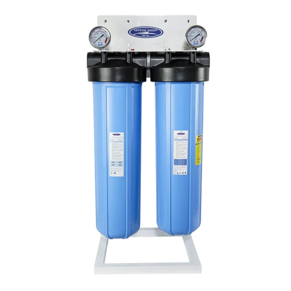 Crystal Quest Big Blue Whole House Water Filter Metal Removal Double With Stand