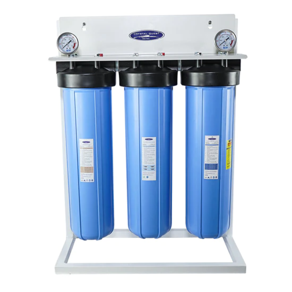 Crystal Quest Big Blue Whole House Water Filter Metal Removal Triple With Stand