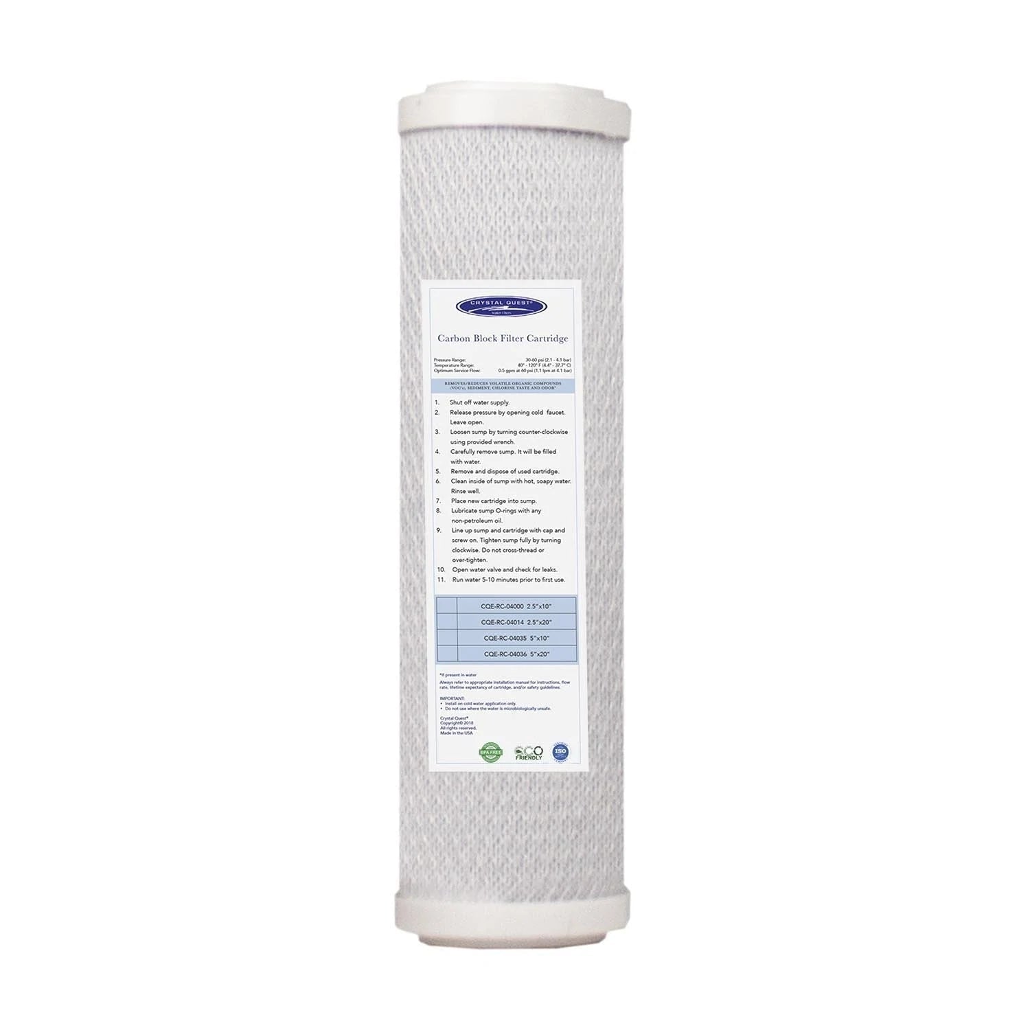 Crystal Quest Coconut Based 5 Micron Carbon Block Filter Cartridge 4-5/8" x 20"