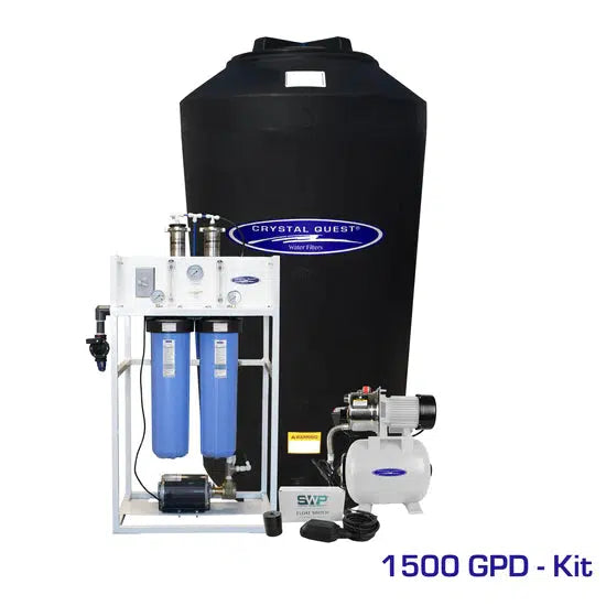 Crystal Quest Commercial Mid-Flow Reverse Osmosis System 1500 GPD Storage Tank 165 Gal RO