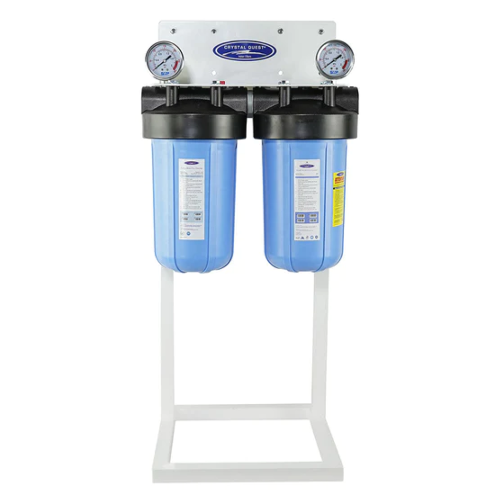 Crystal Quest Compact Whole House Water Filter | Metal Removal Double With Stand
