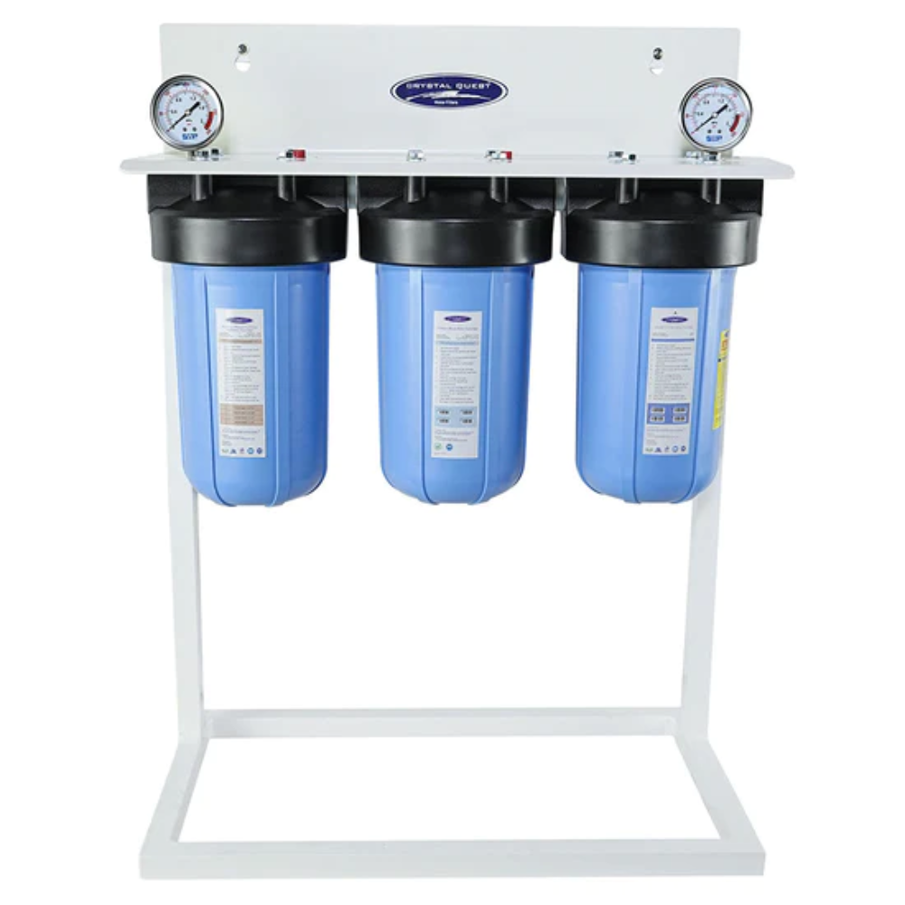 Crystal Quest Compact Whole House Water Filter | Metal Removal Triple With Stand