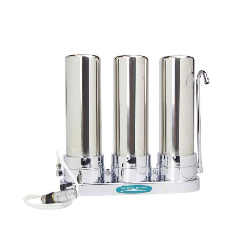 Crystal Quest Nitrate Countertop Water Filter System Triple Stainless Steel