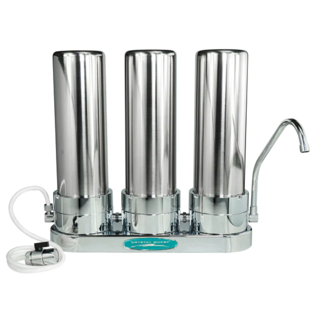 Crystal Quest SMART Countertop Water Filter System Stainless Steel Triple