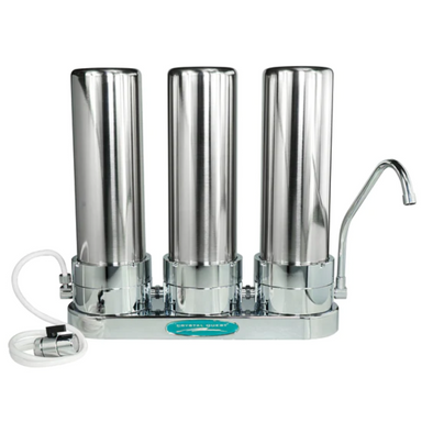 Crystal Quest SMART Countertop Water Filter System Stainless Steel Triple