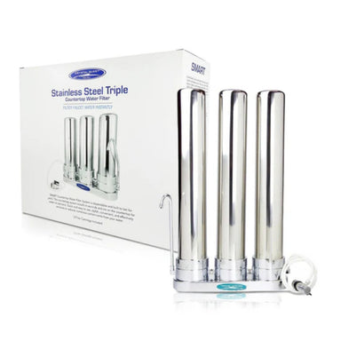Crystal Quest 80,000 Gallon Countertop Water Filter System Triple Filter Packaging Shown