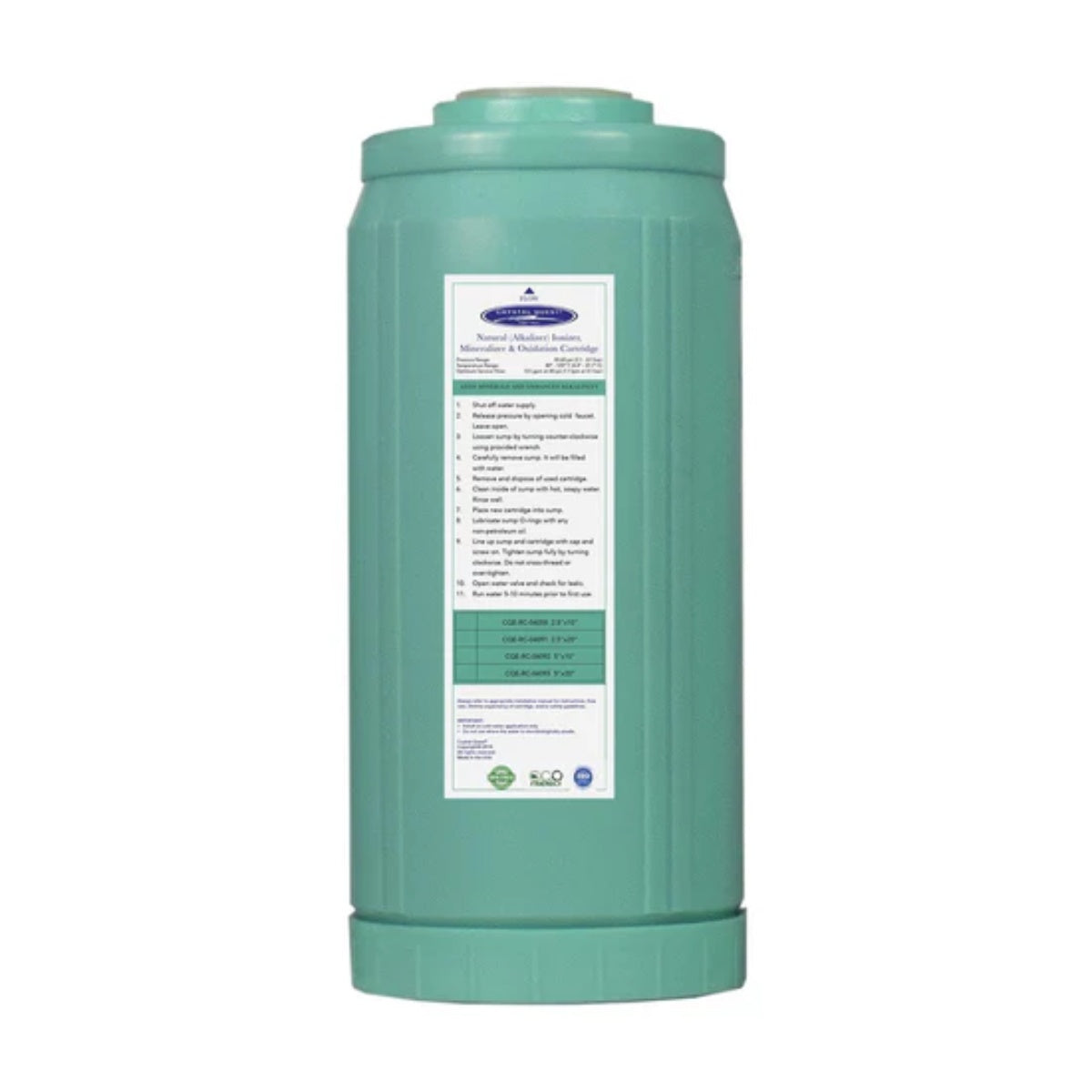 Crystal Quest Alkalize/Ionizer Mineralizer and Oxidation Cartridge 4-5/8” x 9-3/4” Shown
