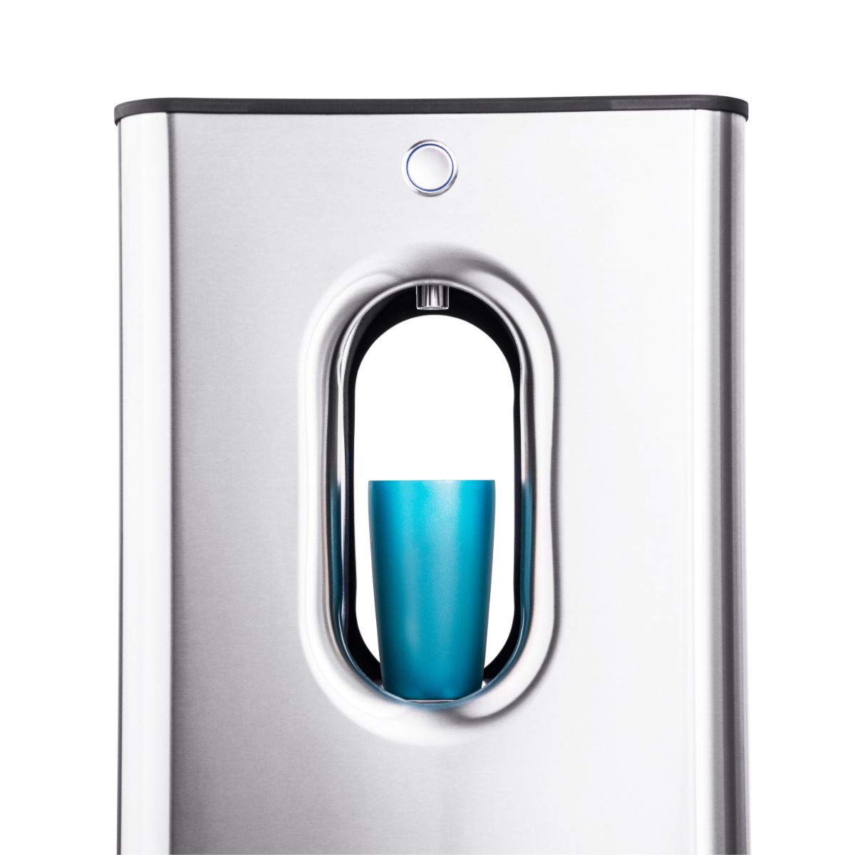 Kara Pure 2 dispensing into tall blue tumbler