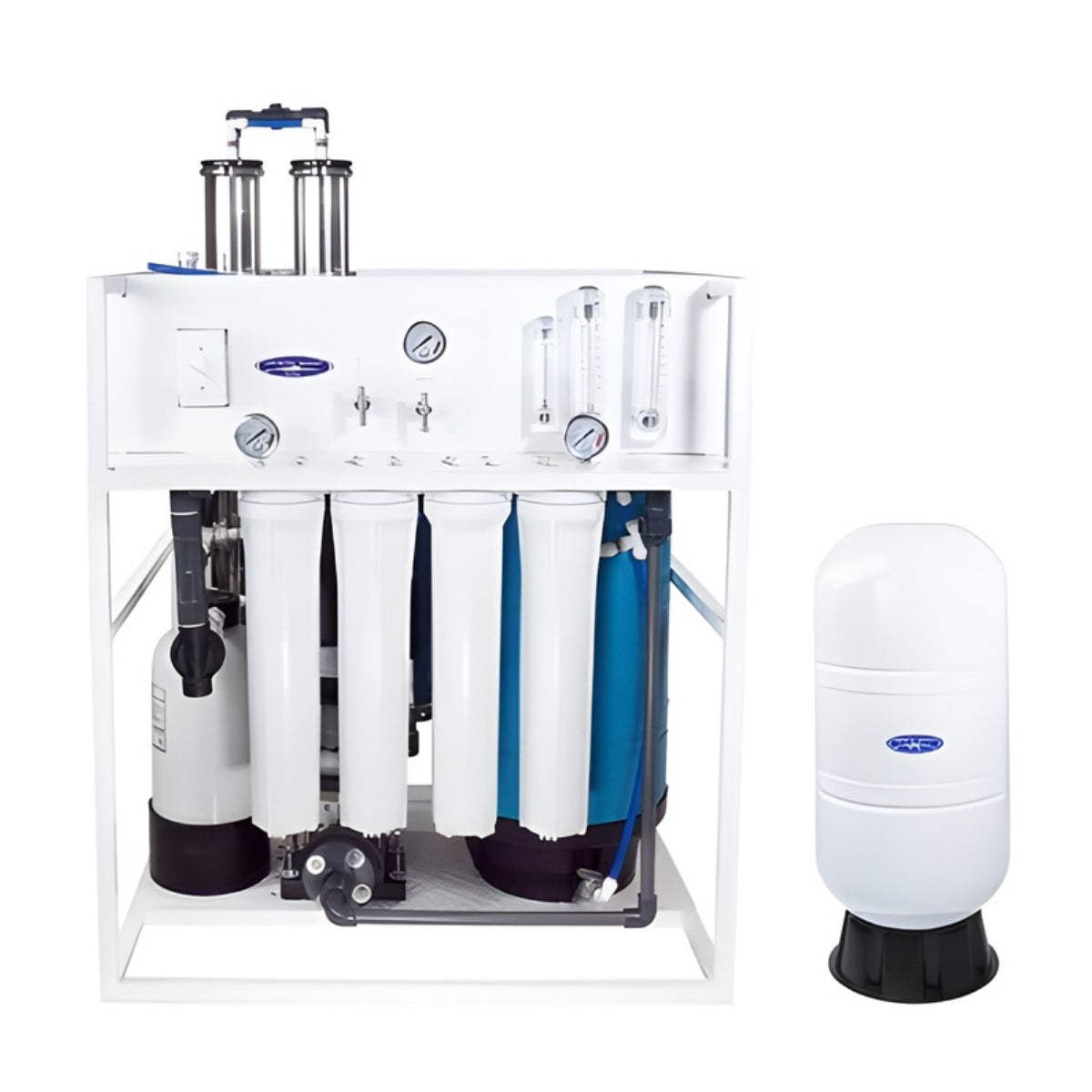 Medical Mid-Flow Reverse Osmosis System - 4000 GPD System with GAL Bladder Tank Front View