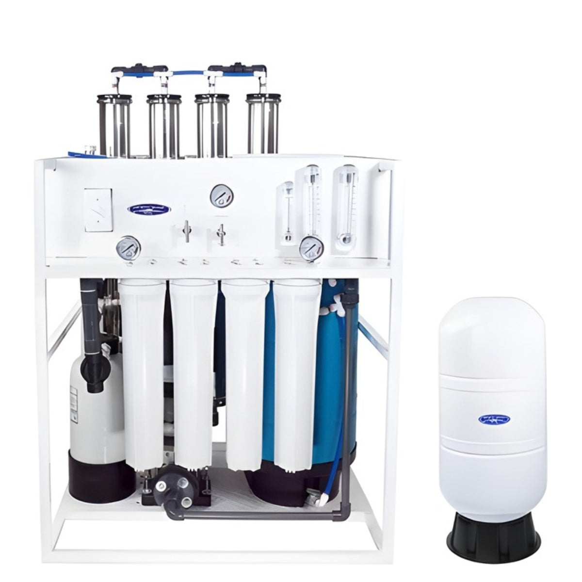 Medical Mid-Flow Reverse Osmosis System - 7000 GPD System with GAL Bladder Tank Front View