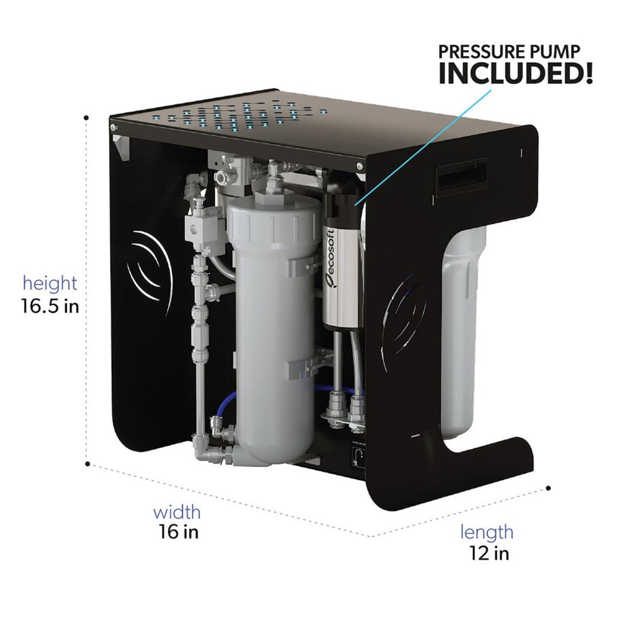 Nelsen Ecosoft Robust 500 GPD Reverse Osmosis System - RO System DImensions Shown