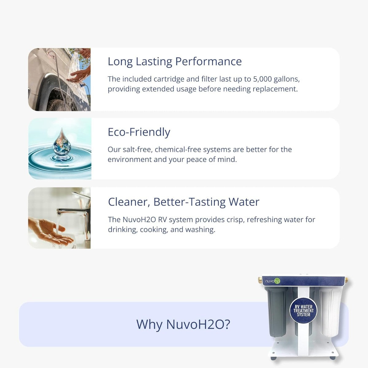 NuvoH2O 3 Stage RV Water Filter System long lasting eco friendly design for cleaner better tasting RV water