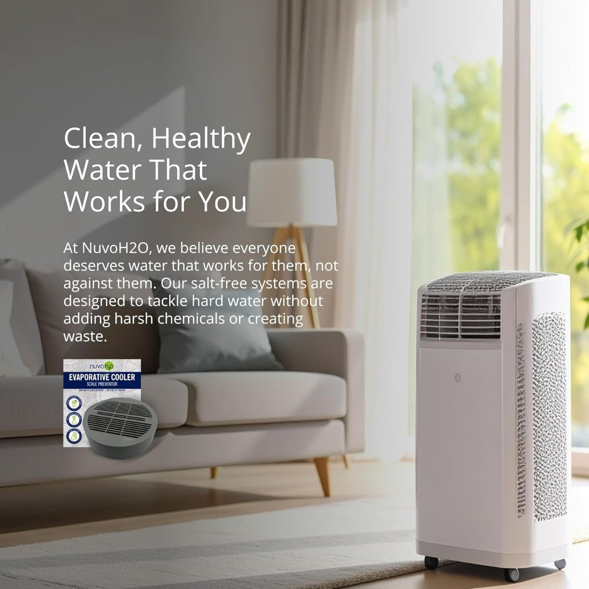 NuvoH2O Evaporative Cooler Scale Preventer Puck helping extend the life of a home evaporative cooler