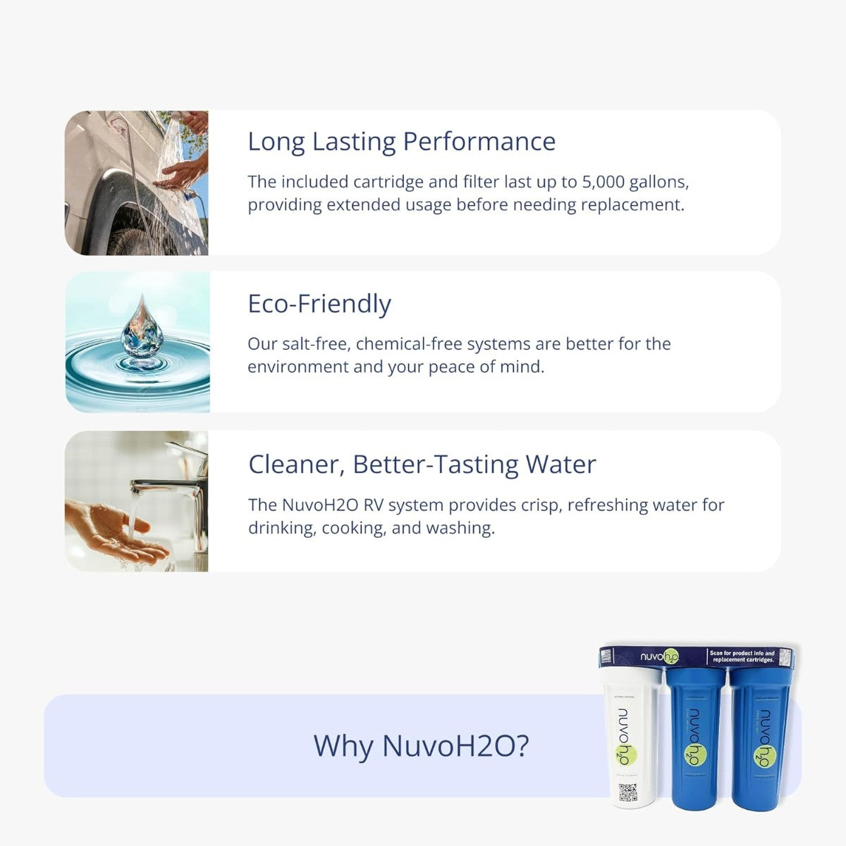 NuvoH2O RV System Replacement Cartridge Sediment and Iron lasting up to 5000 gallons for extended RV water filtration performance