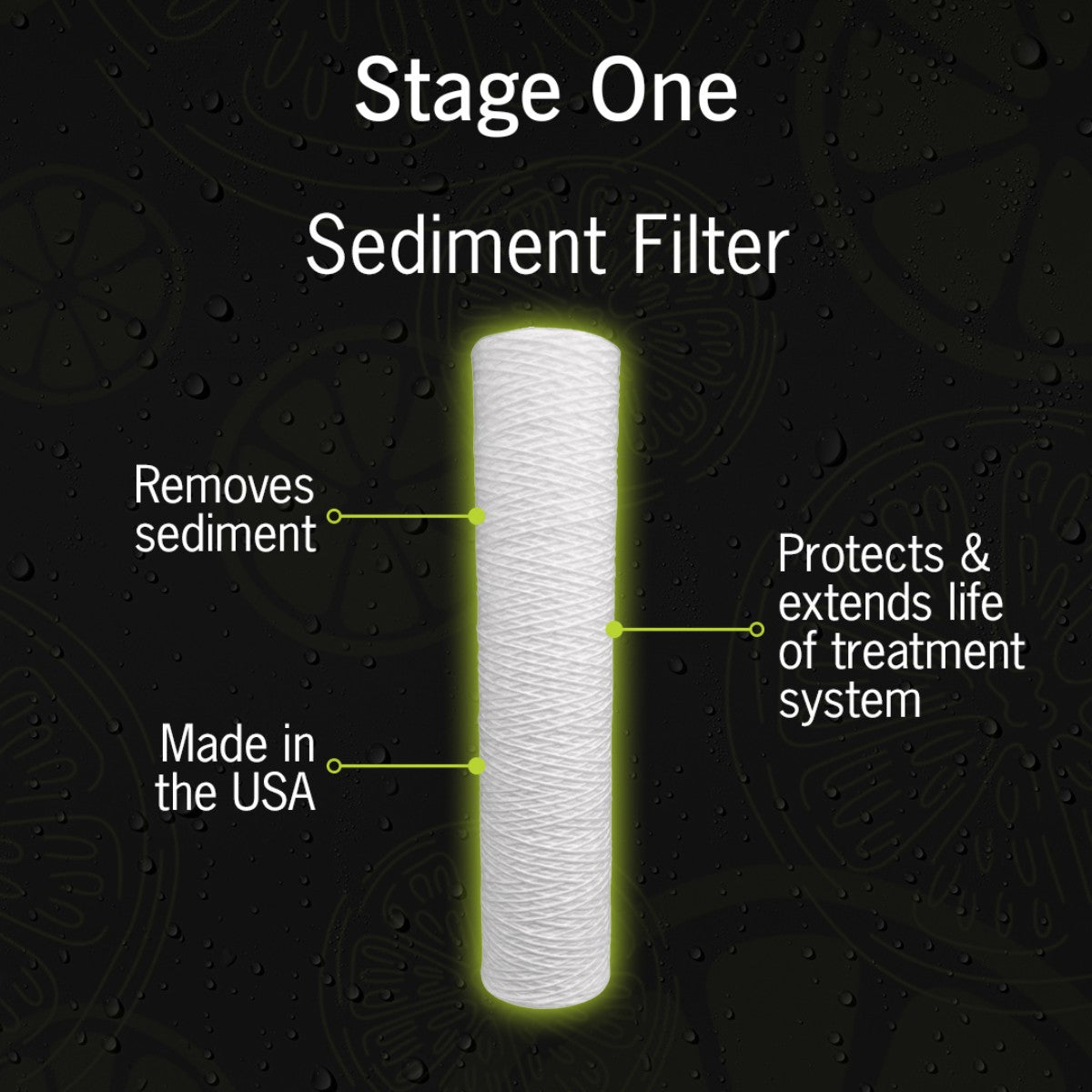 NuvoH2O RV water filter Stage One sediment filter removing large particles and protecting filtration system
