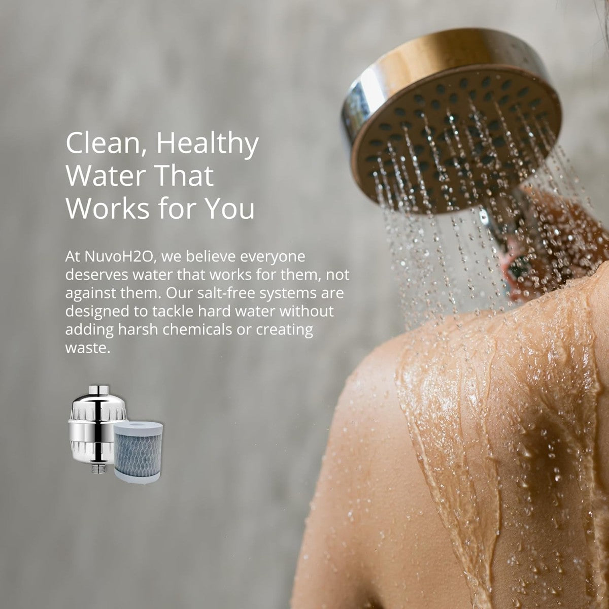 NuvoH2O Shower Head Filter Bundle delivering clean healthy water for everyday shower use