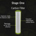 NuvoH2O Stage One carbon filter cartridge with chlorine reduction and coconut shell carbon callouts