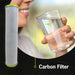NuvoH2O carbon filter cartridge with person drinking clear water