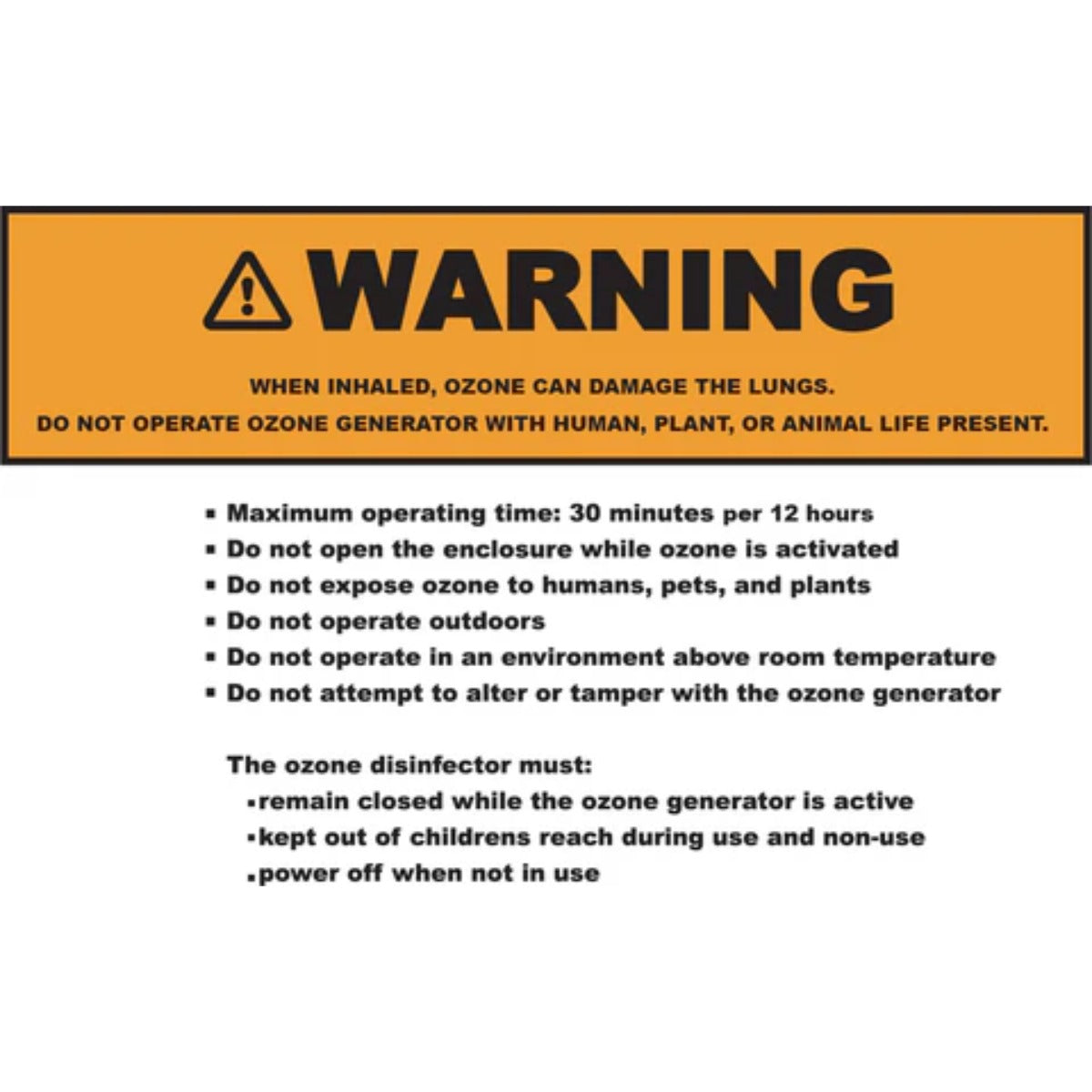 Quest Micro-Blaster Rover Portable Ozone Generator Warning Advisory