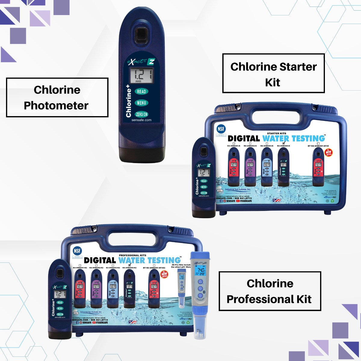 SenSafe Chlorine + eXact EZ Photometer - Photometer Starter and Professional Kits Shown