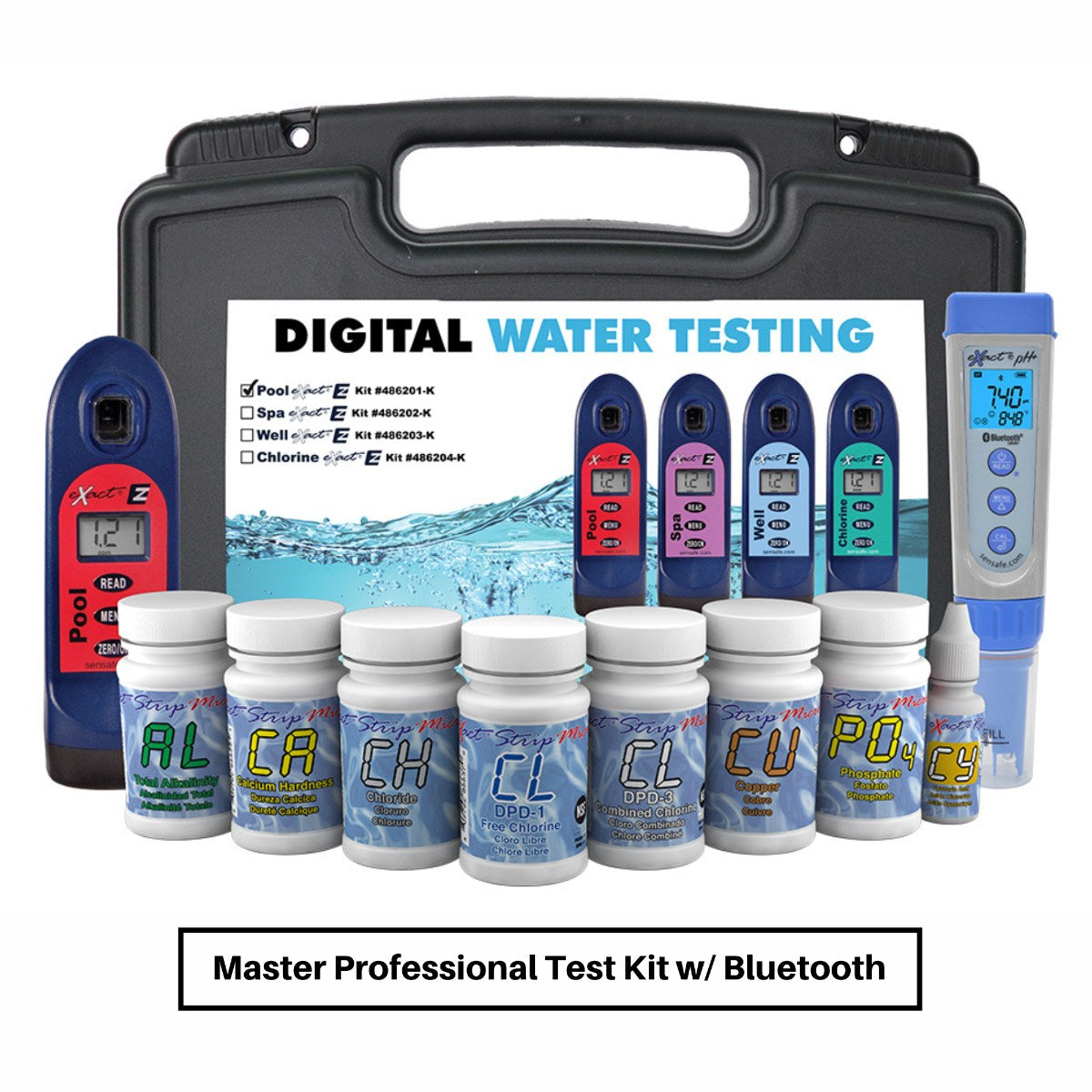 SenSafe Pool eXact EZ Photometer and Kits - Bluetooth Master Professional Test Kit with Components Shown