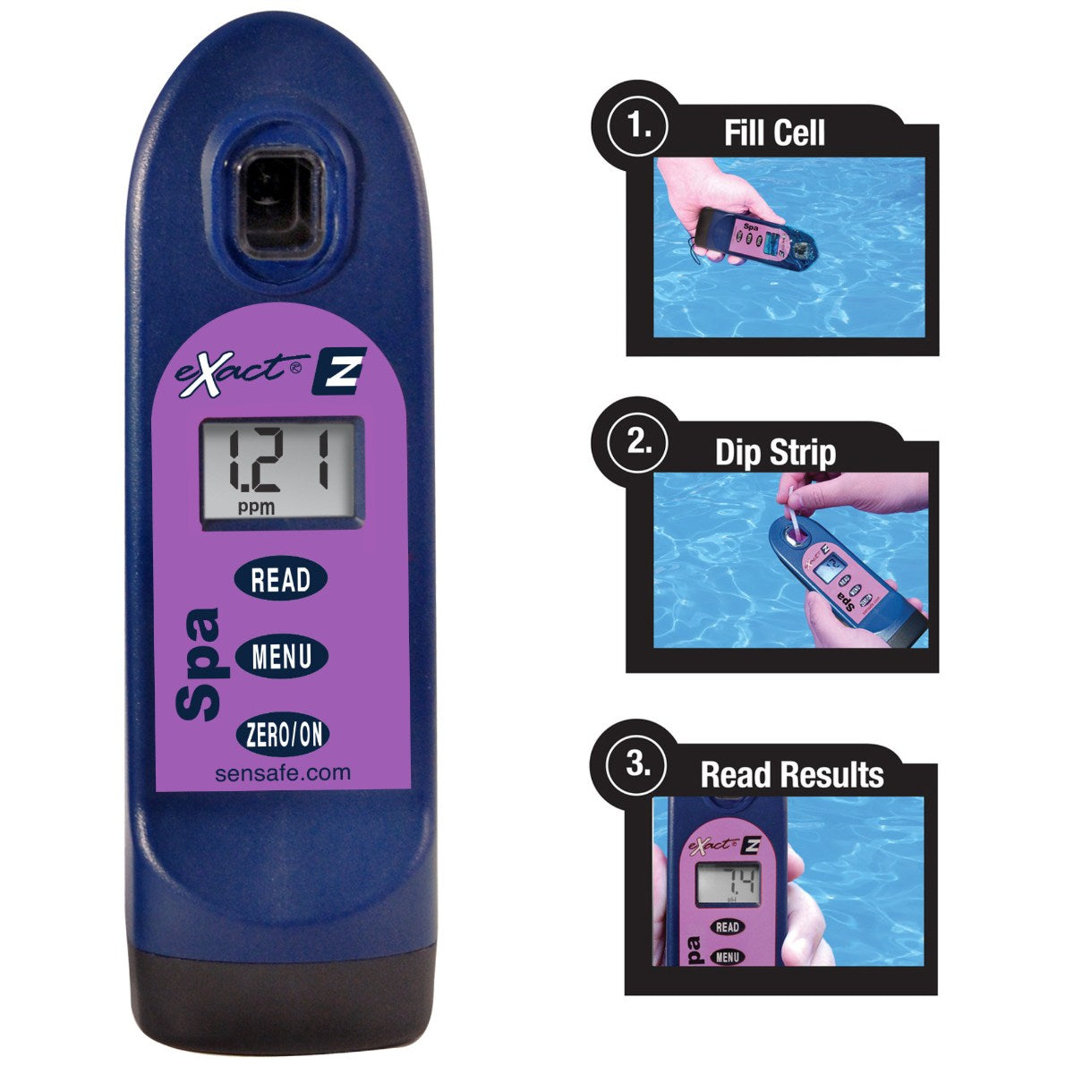 SenSafe Spa eXact EZ Photometer and Water Kits - Spa Photometer with Instructions Shown