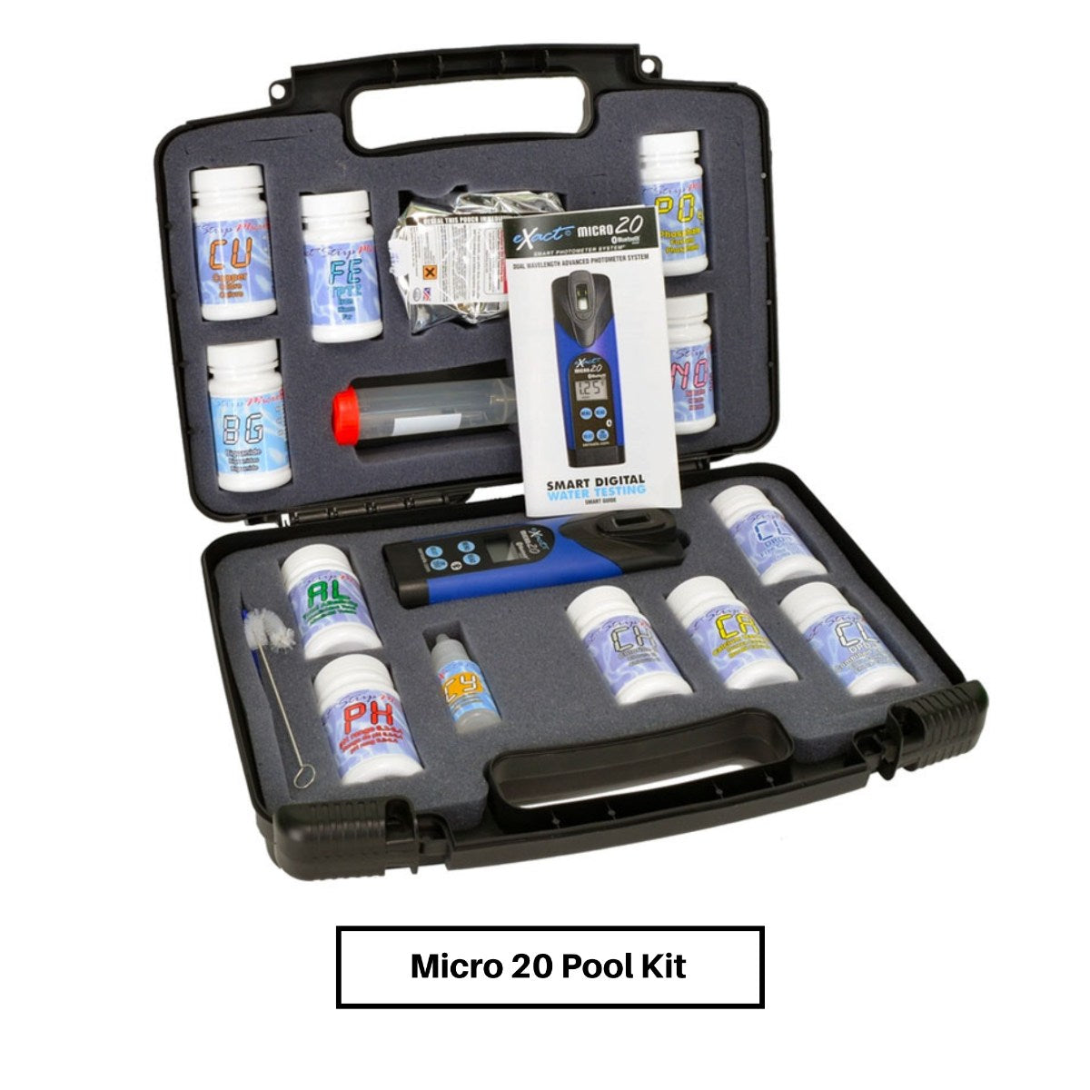 SenSafe eXact Micro 20 Bluetooth Photometer and Water Kits - Pool Kit - All Included Components Shown