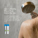Shower head running over shoulder with NuvoH2O clean healthy water text overlay
