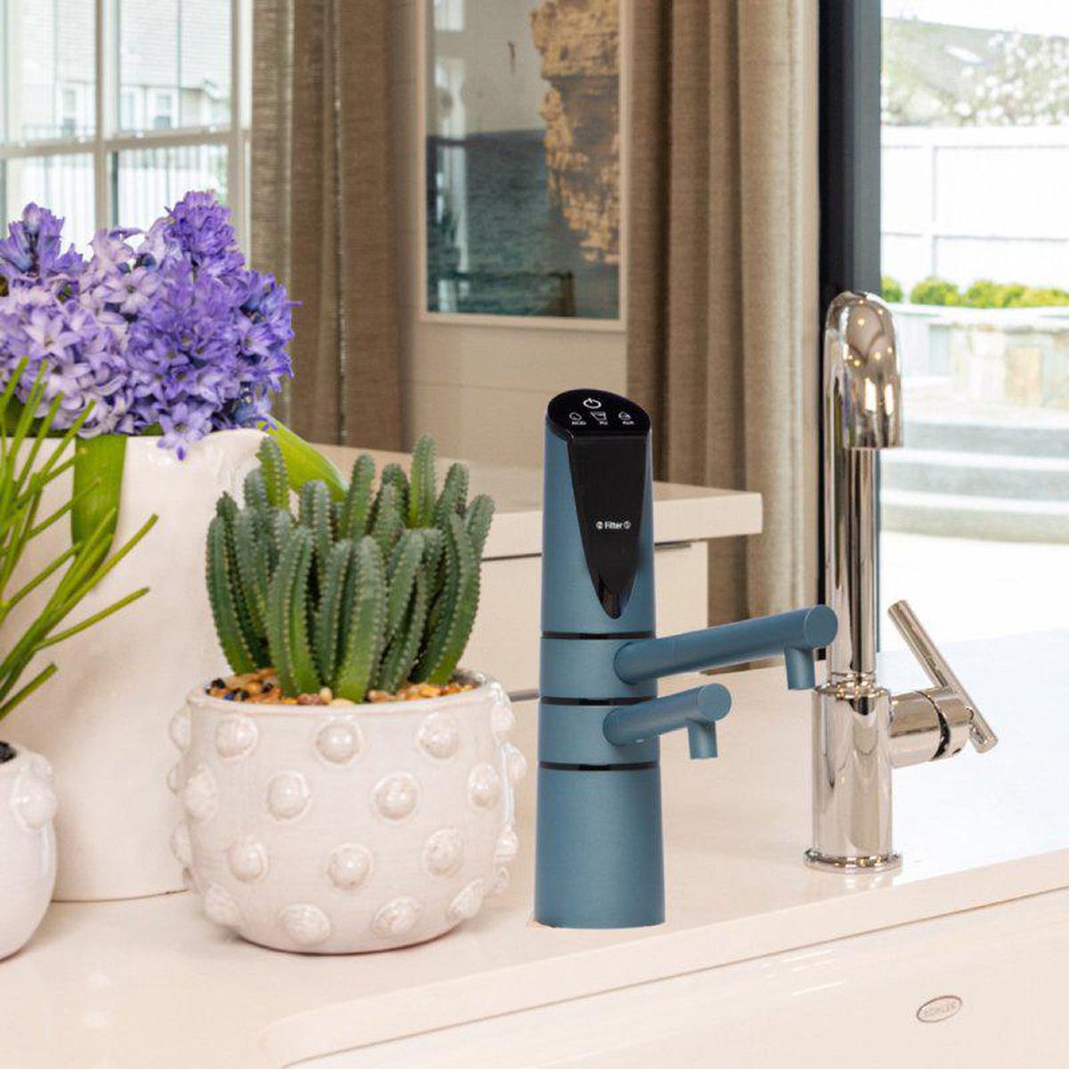 UltraWater Delphi H2 Undersink Water Ionizer Blue - Beside a cactus plant