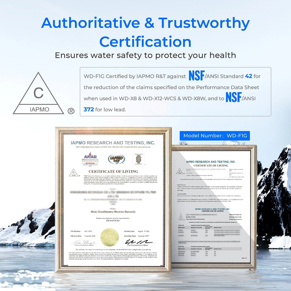 Waterdrop F1G Filter for X Series Reverse Osmosis System - Authoritative & Trustworthy Certification