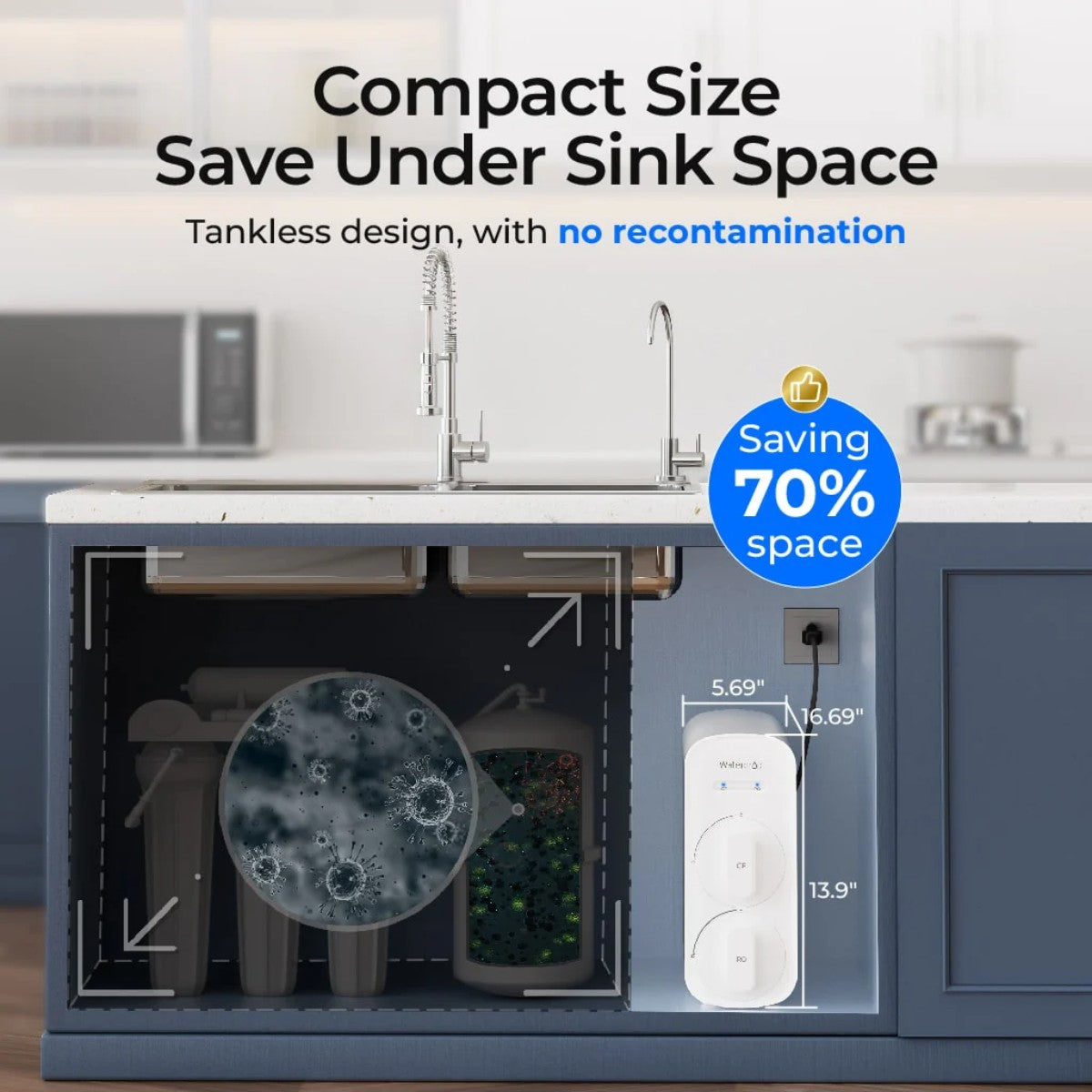 Waterdrop G5P500 Under Sink Reverse Osmosis System - Compact Size - Save Under Sink Space