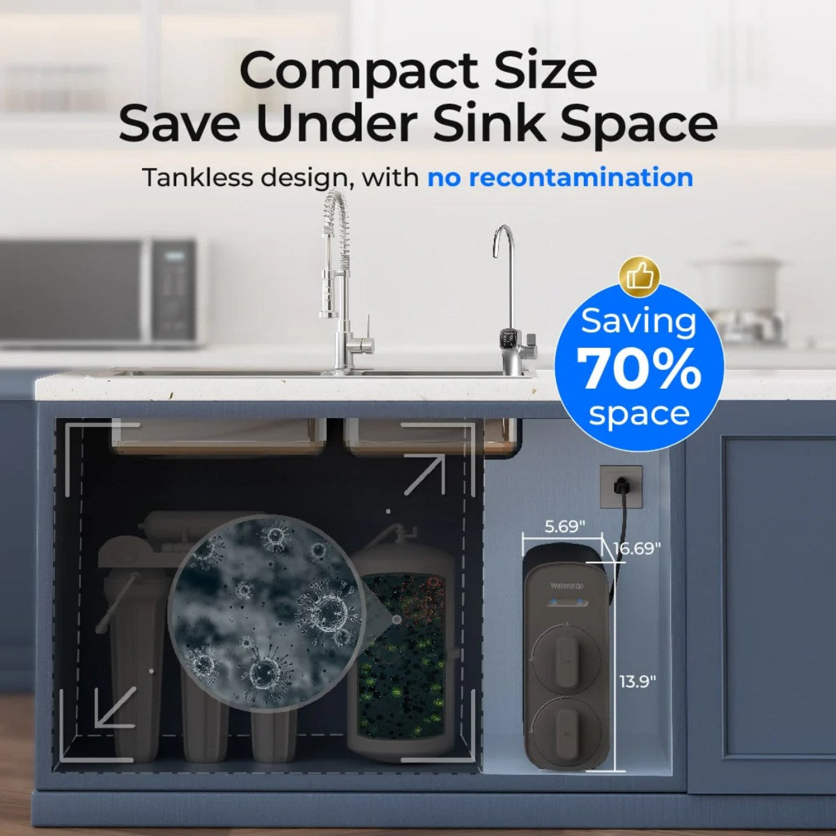Waterdrop G5P700 Under Sink Reverse Osmosis System - Compact Size - Save Under Sink Space