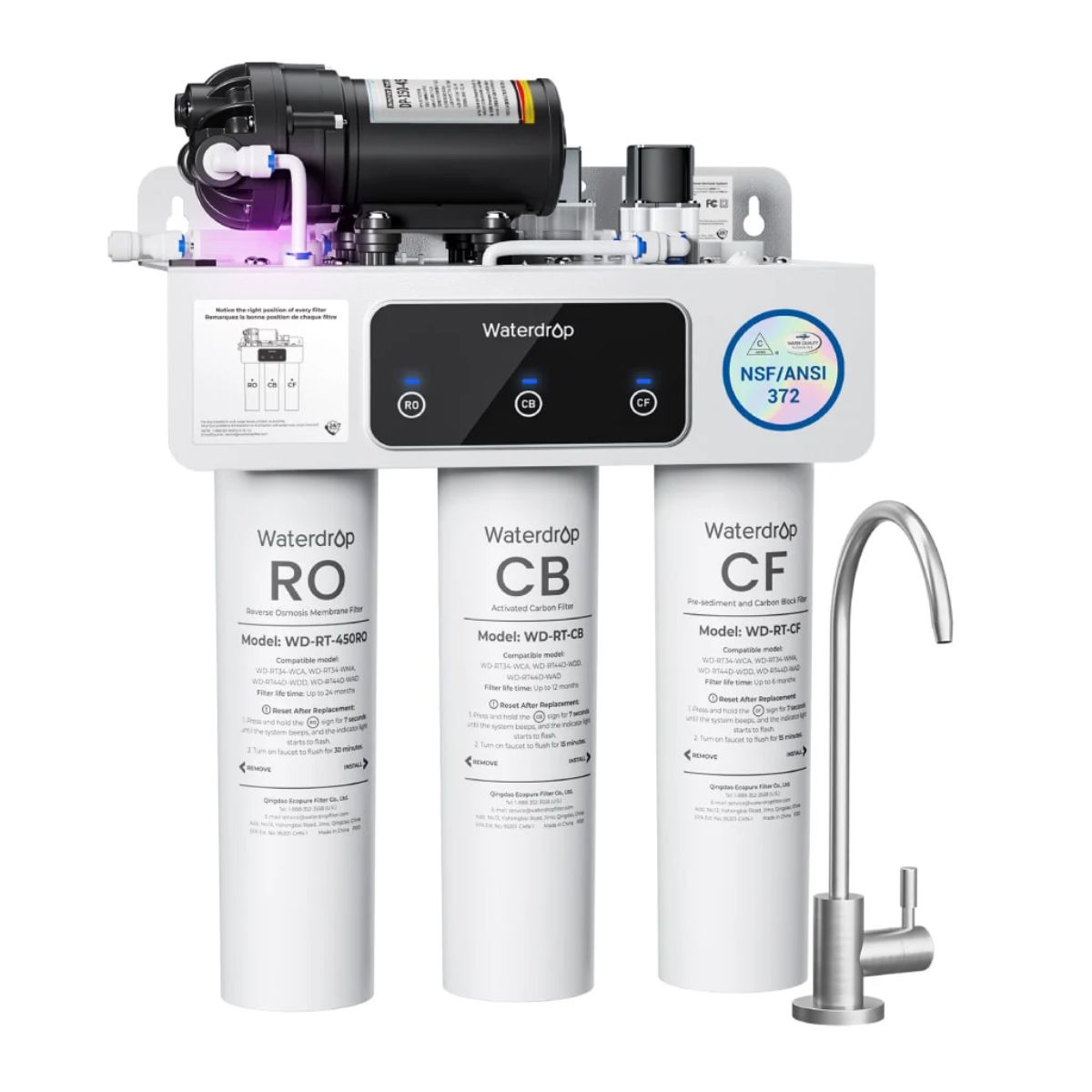 Waterdrop T3-C 450 GPD Under Sink RO Water Filtration System - Full System Shown