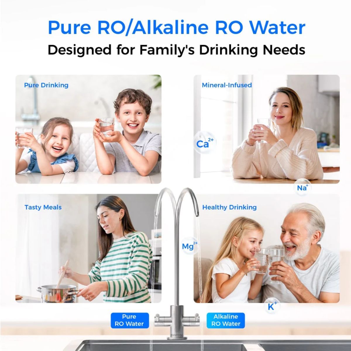 Waterdrop T4-A 450 GPD Under Sink Alkaline Dual-Flow RO System - Pure RO/Alkaline Water Designed for Family's Drinking Needs