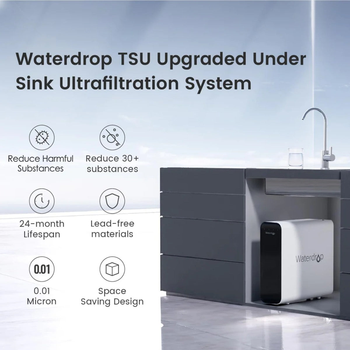 Waterdrop TSU Ultrafiltration Under Sink Filtration System - Features Shown