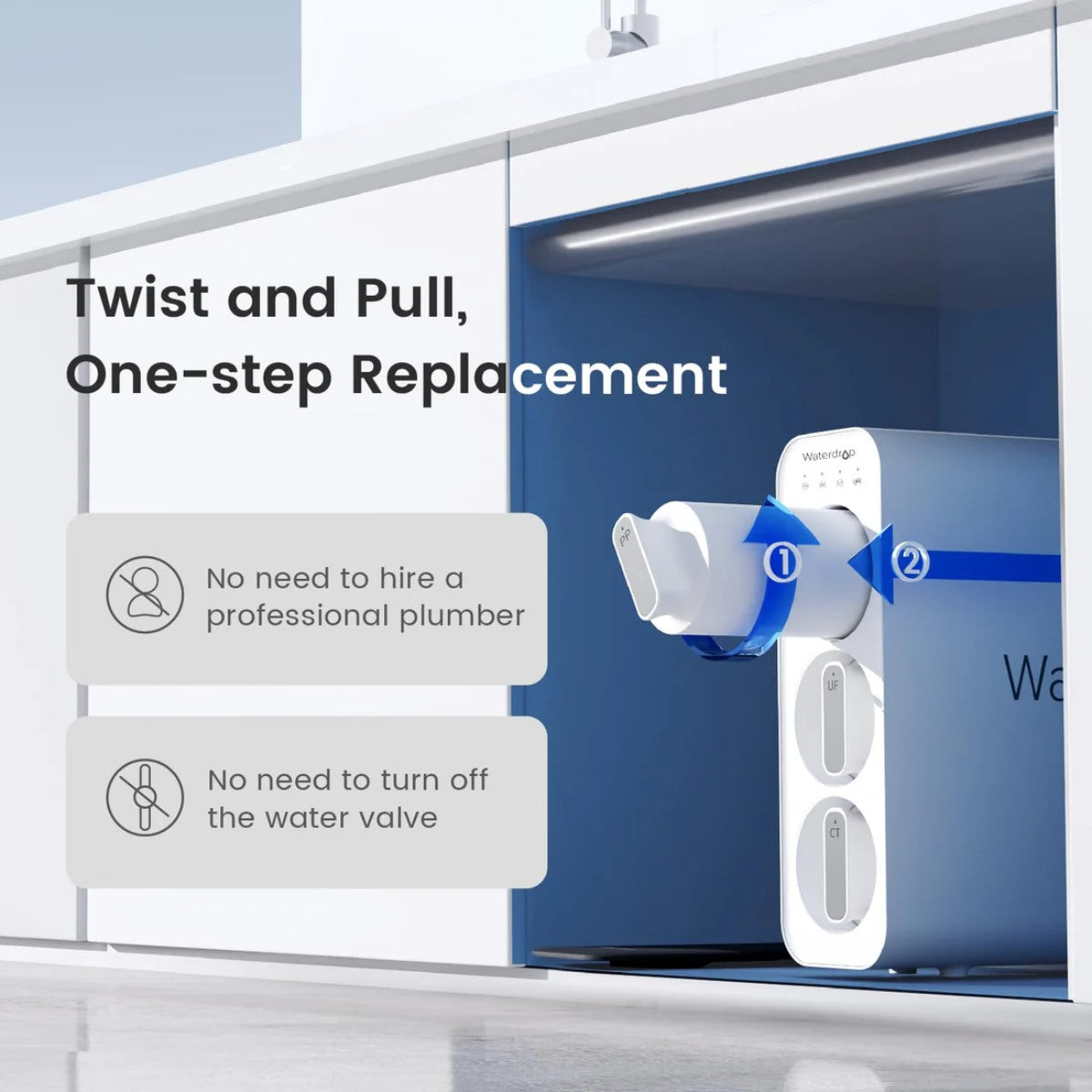 Waterdrop TSU Ultrafiltration Under Sink Filtration System - One Step Replacement