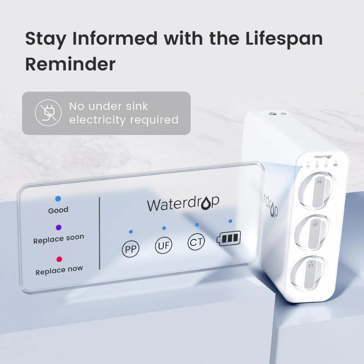 Waterdrop TSU Ultrafiltration Under Sink Filtration System - Stay Informed with the Lifespan Reminder