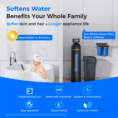 Waterdrop WHR01B 48000 Grains Water Softener System - Softens Water - Benefits Your Whole Family